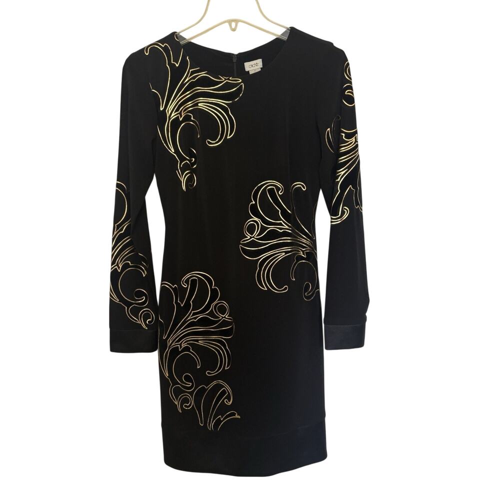 Y2K Cache Black & Gold Velvet Silk Blend Long Sleeve Mini Dress 4 Hoco